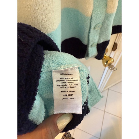 Talbots Color Block Sweater Women's Long Sleeve Button Cuff Cozy Blue White - Picture 6 of 8